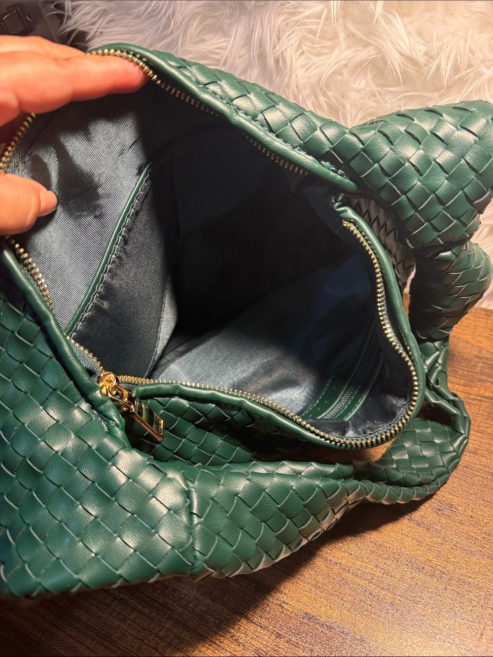 Melie Bianco Dark Green Woven Hobo Bag
